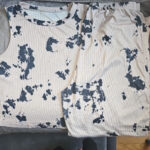 SHEIN Black and Cream Tie-Dye Pajama Set